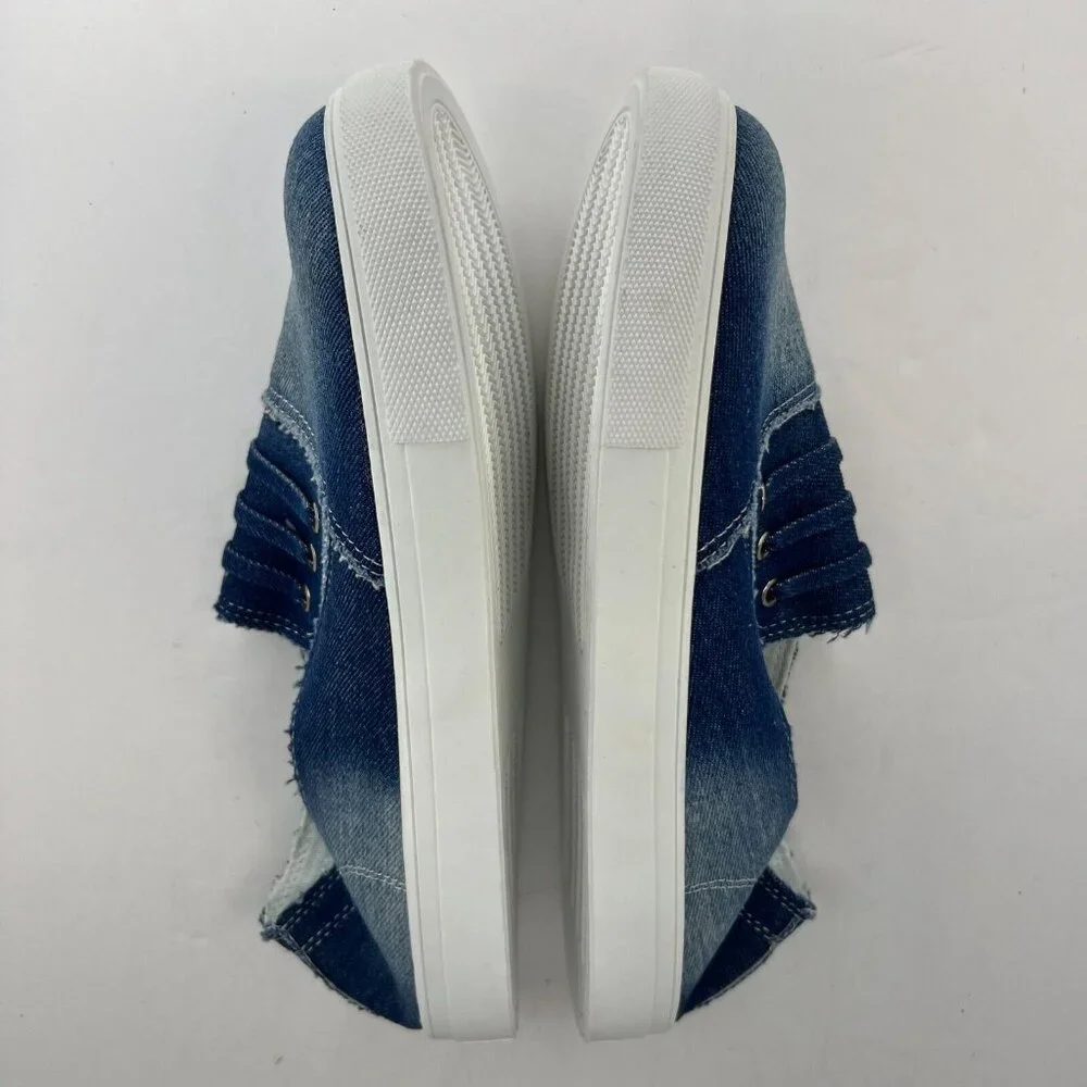 Womens Blue Casual Slip On Denim Canvas Flats Solid Round Toe Size 8.5  Loafers - Picture 7 of 8